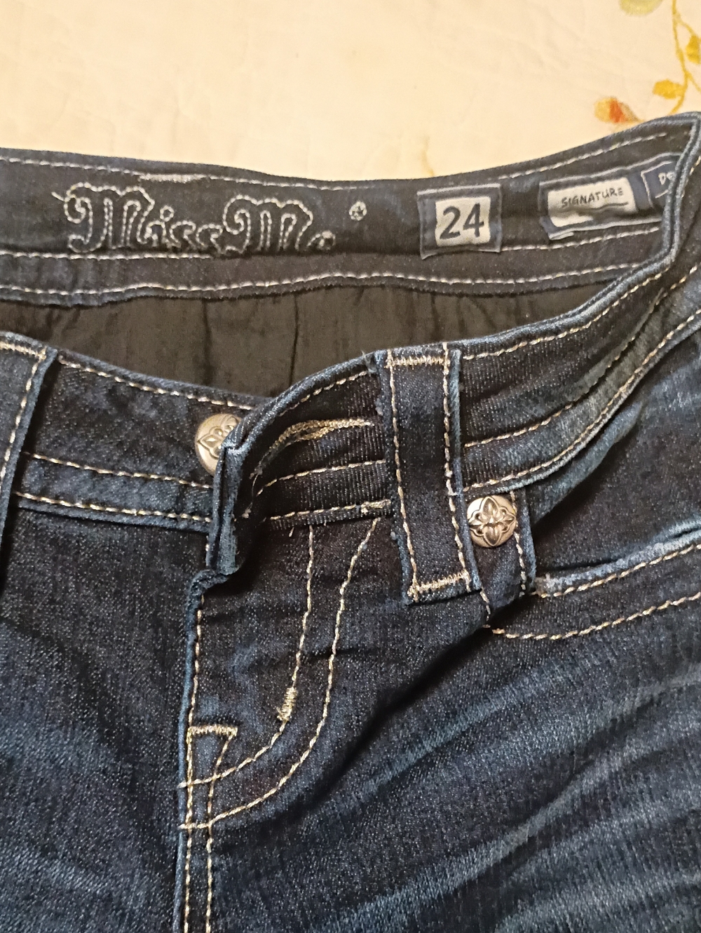 Miss Me Dark Blue Jeans with Contrast Stitching